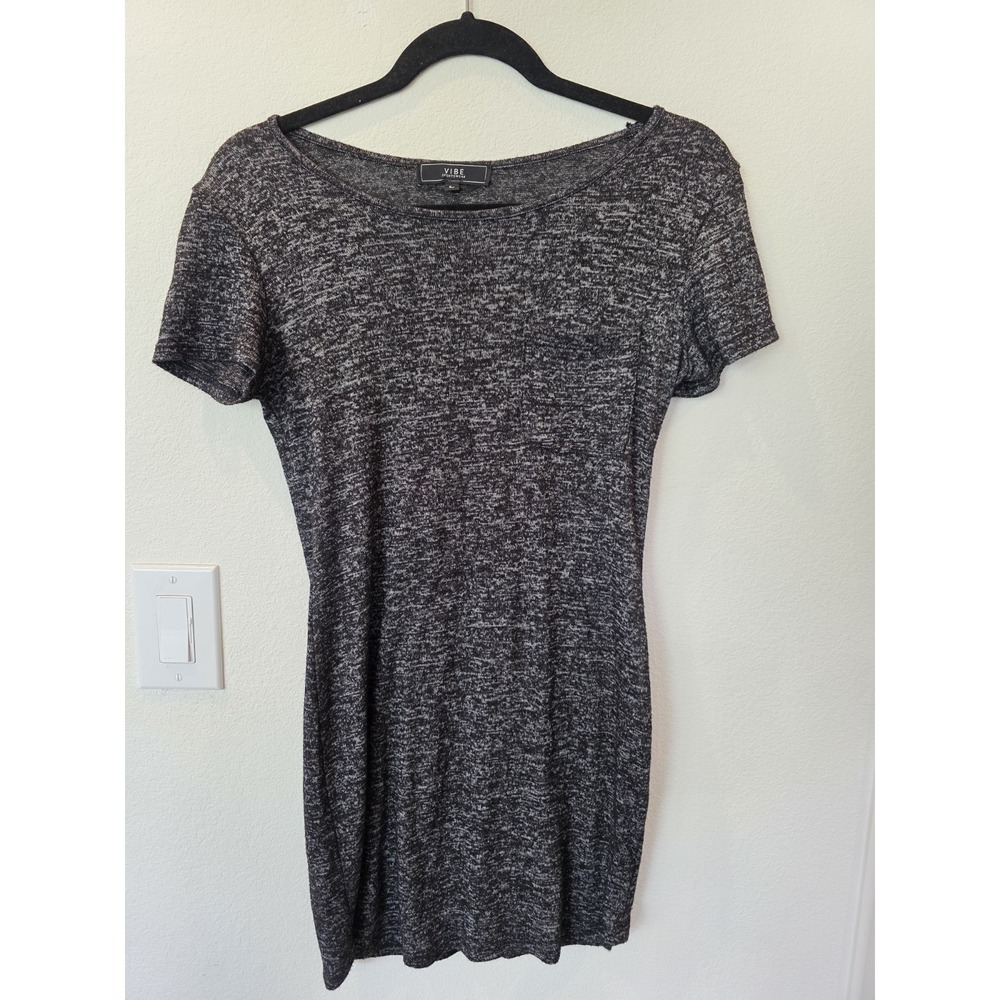 Vibe Sportswear Black Marled Soft Knit Tunic Mini Dress Sz L Street Sleeze Party